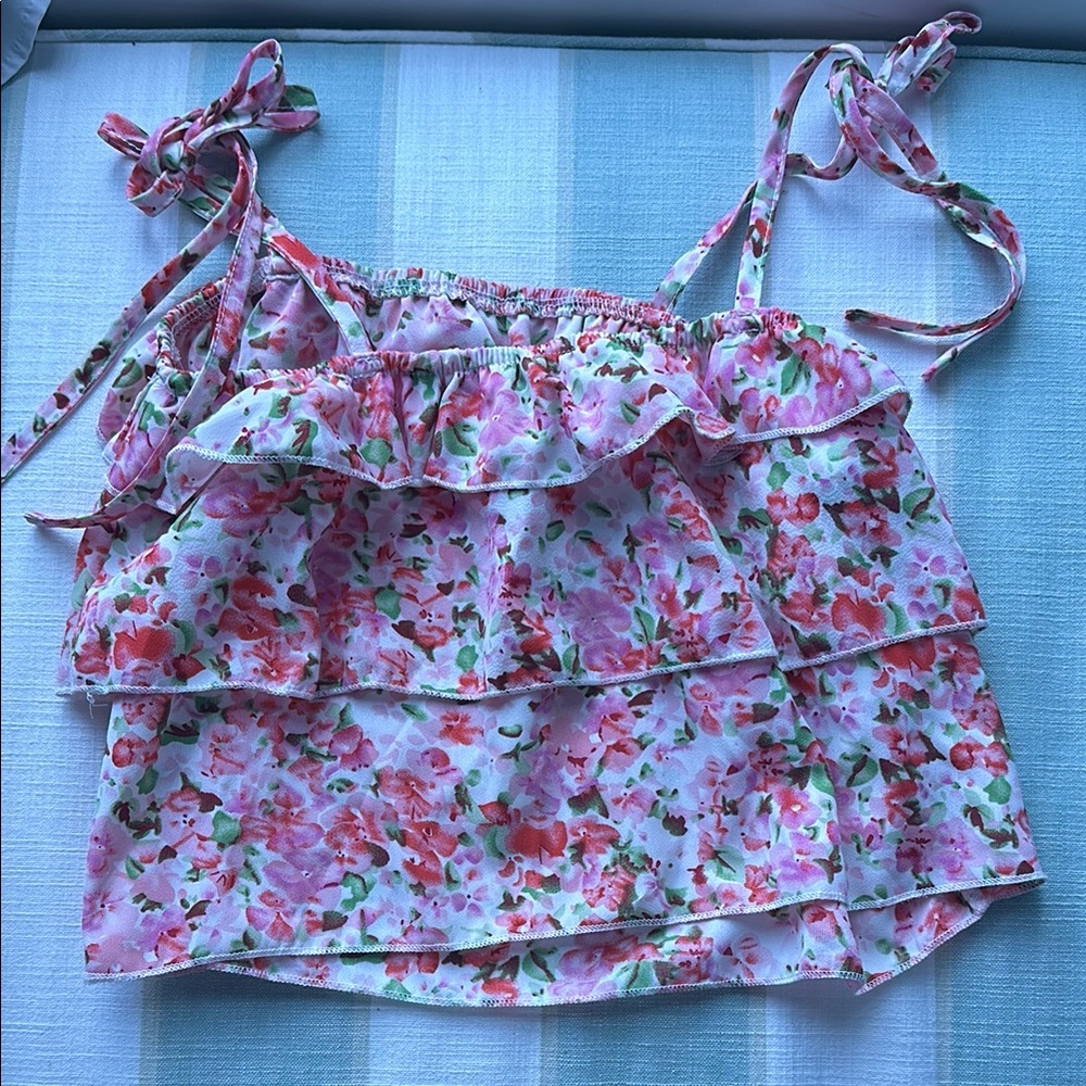 Floral Pink Ruffle Women's Top